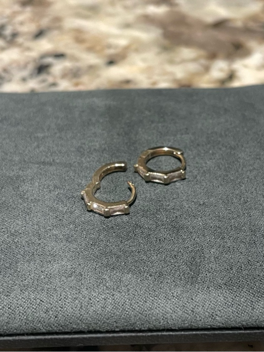Anthropologie Gold Tone Baguette-Accent Mini Hoop Earrings